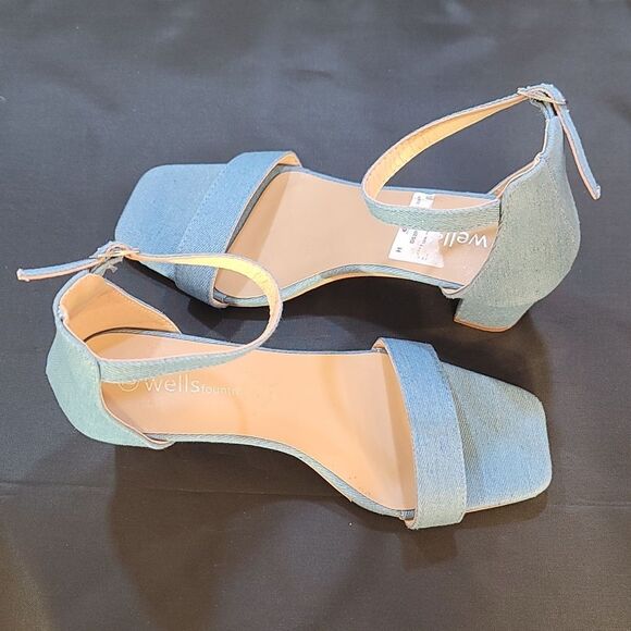 BRAND NEW WELLSFOUNTN DENIM MATERIALS LOW-HEEL SANDAL - Picture 8 of 13